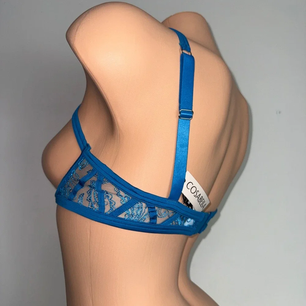 Cosabella Blue Lace Strappy Open Cup Shelf Bra NWT Size Small